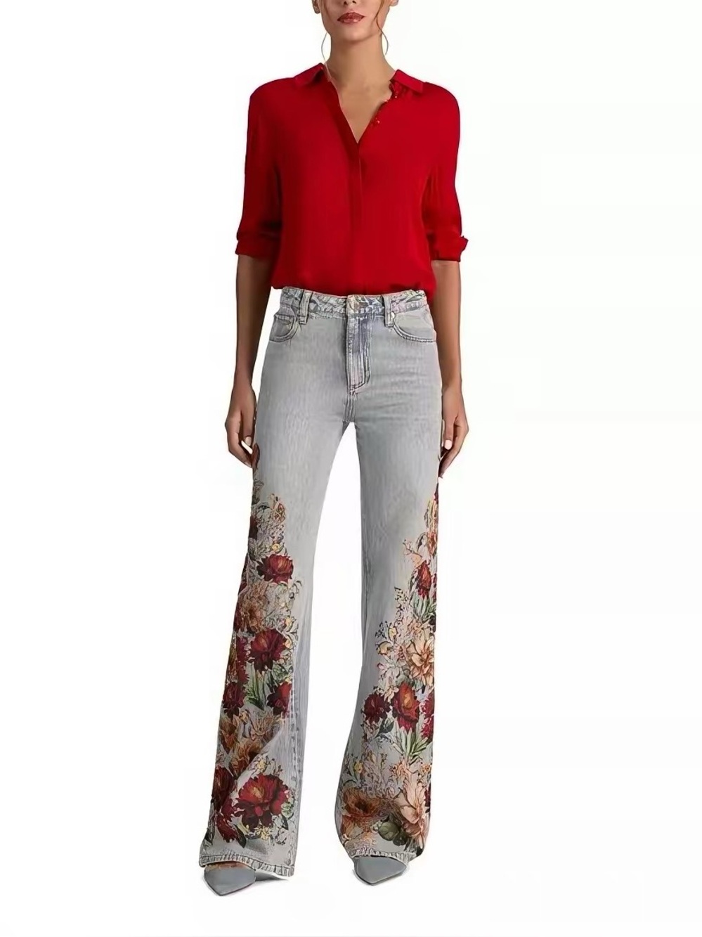 ALICE + OLIVIA Amazing Floral Chic Print High Rise Wide Leg Jeans